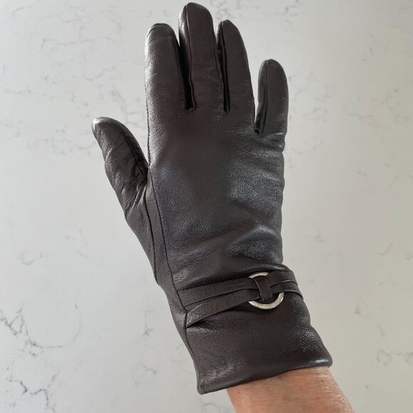 Jessica Leather Acrylic Lined Outdoor Gloves w Silver Embellishment Sz OS NWOT - Picture 4 of 11